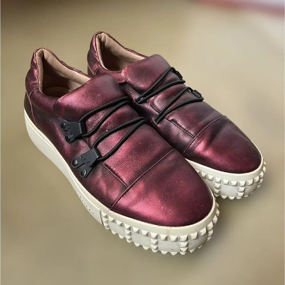 Frye Metallic Reddish/Purple Leather Upper Slip On Chunky Platform Shoes(37/6.5)